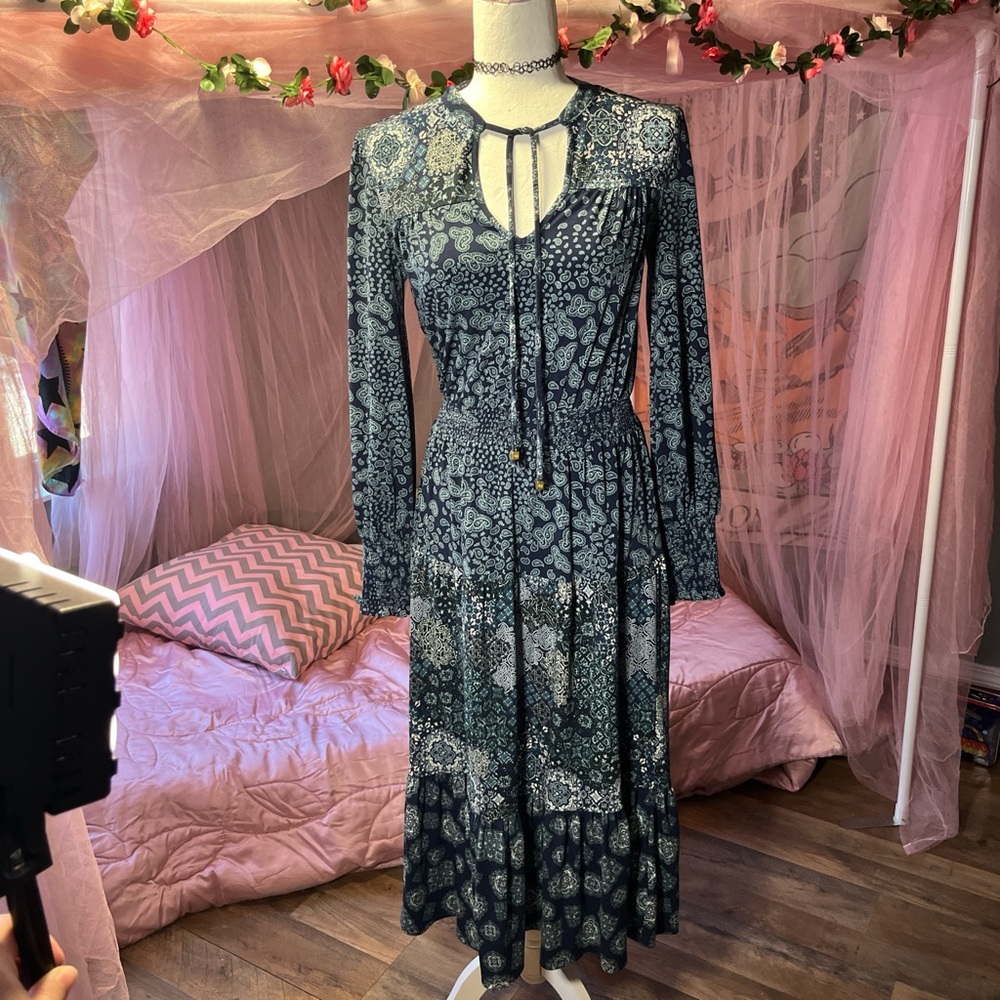 Michael Kors Blue Floral Long Sleeve Dress